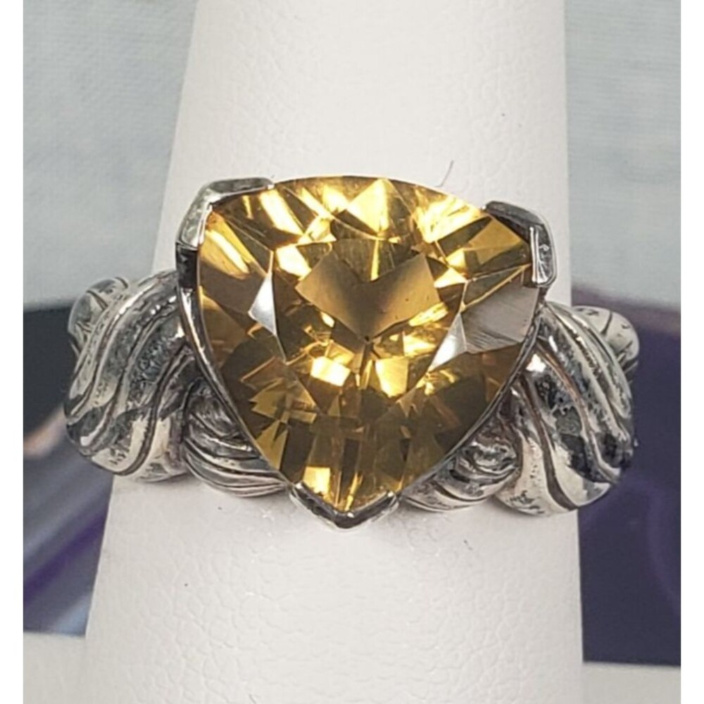 Vtg Signed CID 925 Trillion Cut Citrine Ring Size 7.25